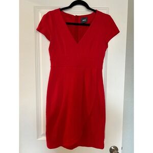 Maeve Red Textured V Neck Short Sleeve Sheath Dress Womens Size Small